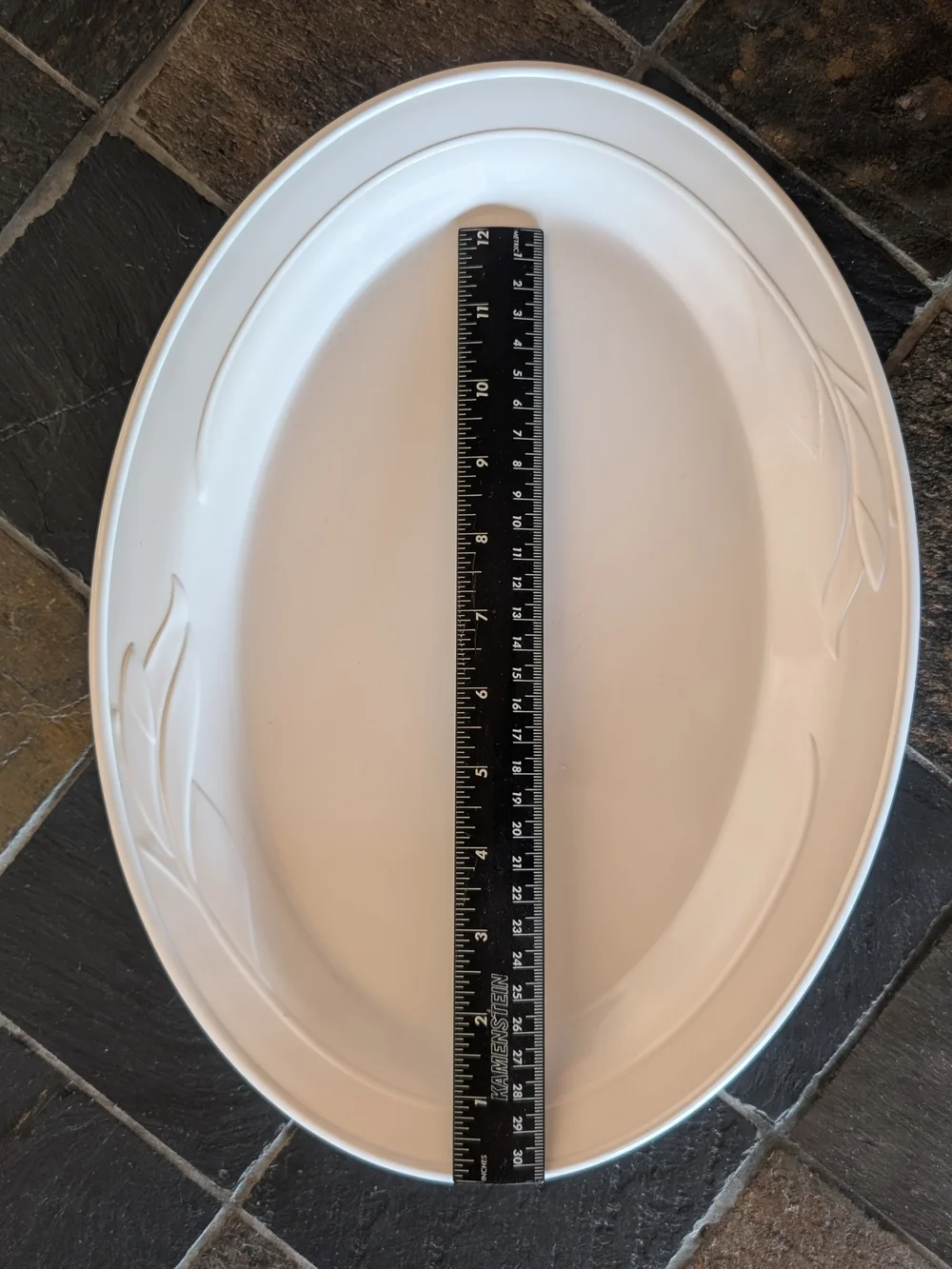 Corningware Casual Elegance White Oval Serving Platter with Embossed Leaf Accent